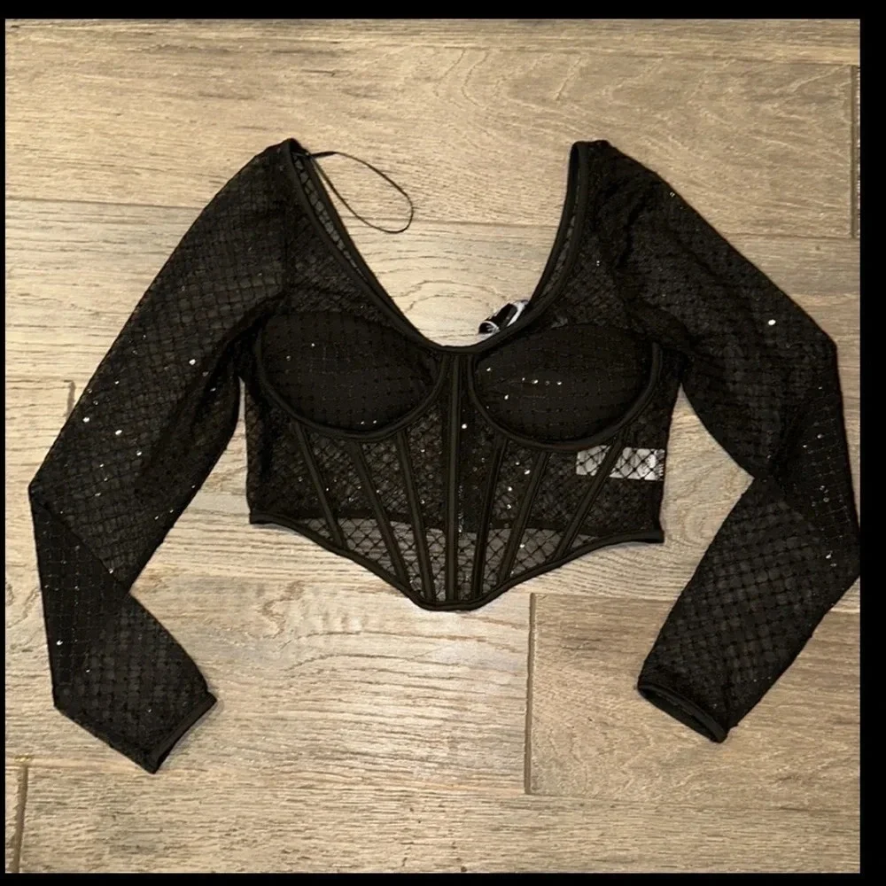Sincerely Jules NWT Black Sheer Long Sleeve Bustier